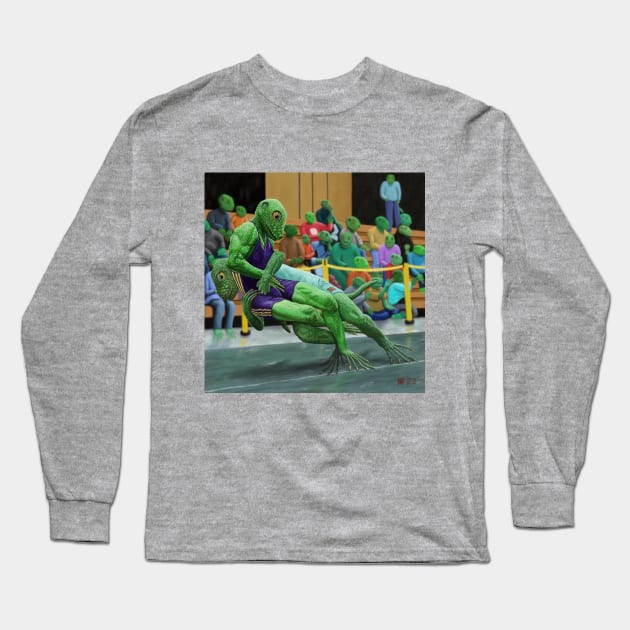 Lizard Man Wrestler Fantasy Creatures Long Sleeve T-Shirt by Helms Art Creations